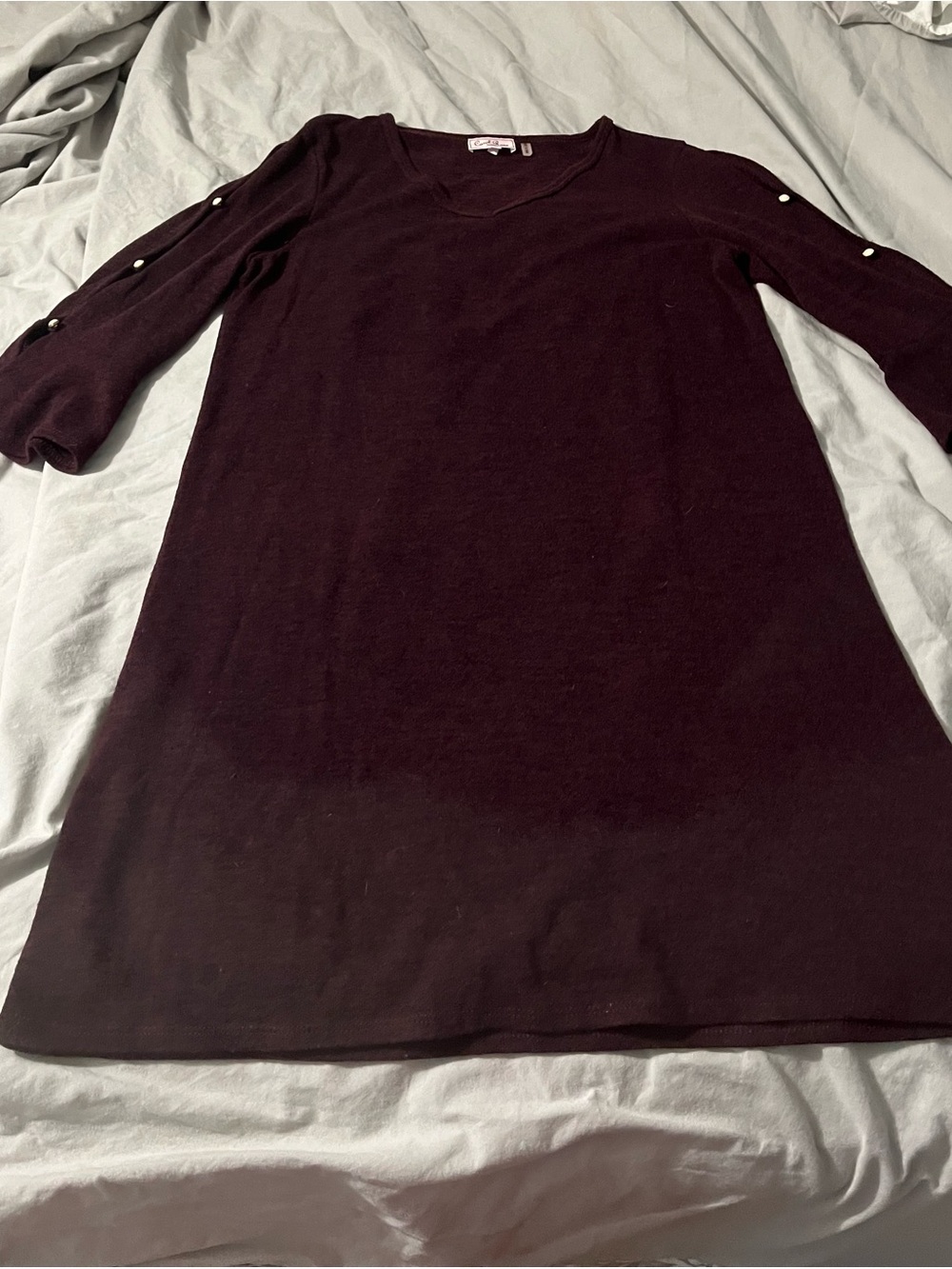 Carol Rose Long Sleeve V-Neck Dress in Deep Plum